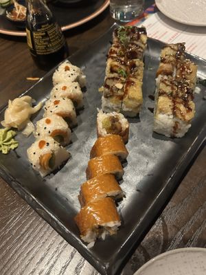 Flight of vegan sushi the shitake was the bestt  at Blue Sushi Sake Grill in Omaha