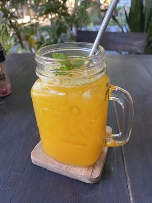 orange ginger tumeric juice. so good!  at Pure Vegan Heaven @Freeative in Chiang Mai