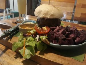 New vegan burger - so tasty! at Pure Vegan Heaven @Freeative in Chiang Mai