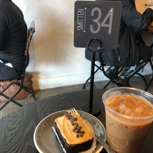 Iced Mocha with vegan chocolate and peanut butter loaf at Cafe Smitten in Bakersfield
