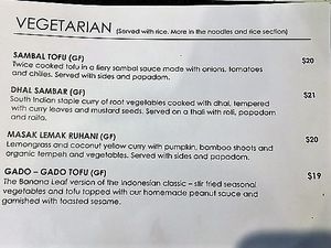 Banana Leaf veg menu at Banana Leaf Malaysian Restaurant in Paraparaumu