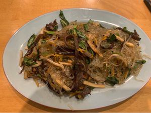 Fried glass noodle dish  at Achi Vegan House in Hanoi