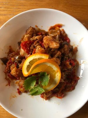 cauliflower roast with vegetables (ask to take out everything non vegan, and it's still super delicious) at Nikola in Kaunas