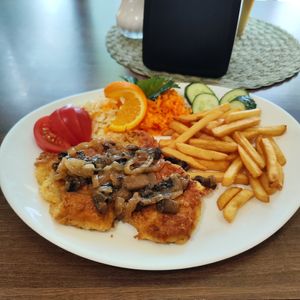 Soy steak with mushroom sauce (no milk) at Nikola in Kaunas