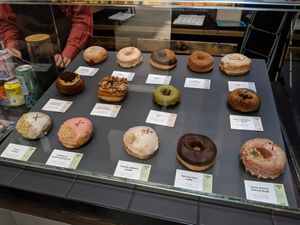 five of them are vegan at Crosstown Doughnuts - Victoria in London