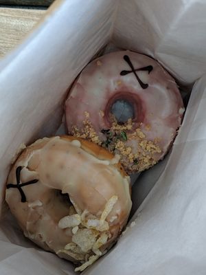 Lemon and thyme & beetroot doughnuts at Crosstown Doughnuts - Victoria in London