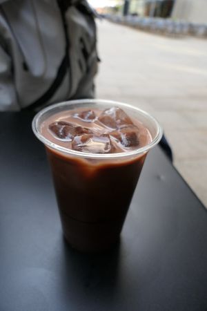 Iced Chocolate with Oat milk at Crosstown Doughnuts - Victoria in London