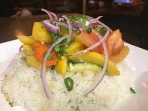 Veggies with steamed jasmine rice  at Rice Bistro in Port Orange
