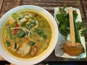 Tofu and button mushroom curry soup  at Pho - Wimbledon in South West London