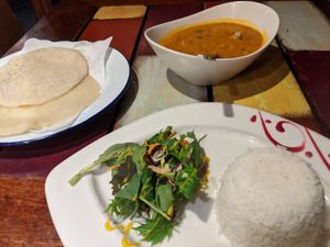 Dal with rice, side salad and Appam at Ela Cuisine in Auckland