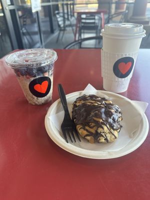 Overnight oats, peanut butter and chocolate scone and black coffee. 🔥   at Kind Bean in Chandler