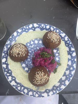 falafel small plate with green tahini   at Shaya Restaurant in New Orleans