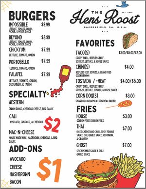 Menu 11/20 at The Hens Roost in Bakersfield