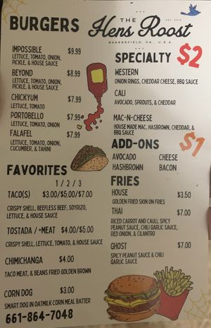 Menu  at The Hens Roost in Bakersfield