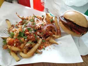 Beyond Burger with Thai fries ❤️ at The Hens Roost in Bakersfield