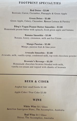 Menu 2 of 6 - Smoothies and alcohol  at Footprint Cafes in Siem Reap
