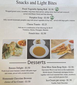 Menu 6 of 6 - Snacks  at Footprint Cafes in Siem Reap