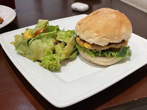 Vegan burger with mango side salad, $5.50  at Footprint Cafes in Siem Reap