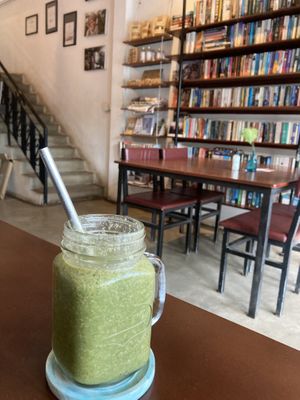 Vegan peanut butter spinach apple smoothie  at Footprint Cafes in Siem Reap