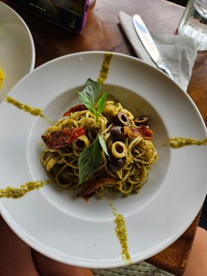 Pesto pasta at Footprint Cafes in Siem Reap
