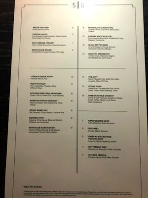 * Indicates Vegan Available at Service Bar in Columbus