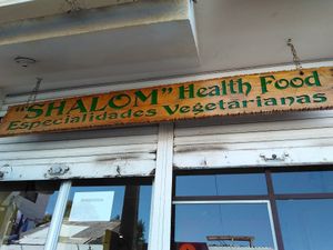 Outside the restaurant at Shalom Restaurante Vegetariano in Quito