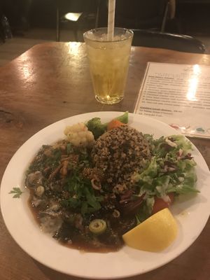 Magical Mushrooms with Iced Jasmine Green Tea  at Vantra Vegan in London