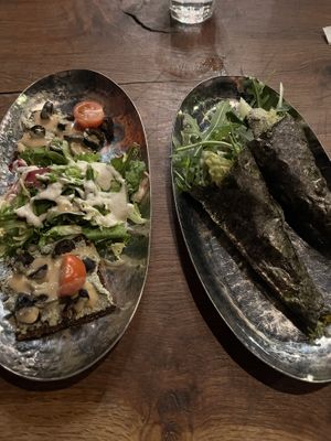 Nori rolls and buckwheat crackers (starters)  at Vantra Vegan in London