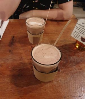 Hot chocolate served with coconut sirup at Vantra Vegan in London