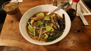 Udon mushroom soup at Vantra Vegan in London