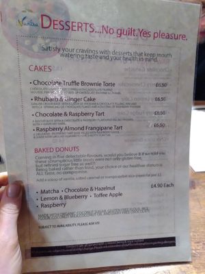 Dessert menu at Vantra Vegan in London