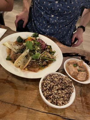 Rainbow plate with quinoa and tempeh  at Vantra Vegan in London