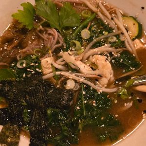 Mystery meal.. maybe miso soup? at Vantra Vegan in London