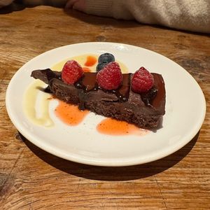 one off the best vegan cakes we have ever had! (raspberry chocolate tart)   at Vantra Vegan in London
