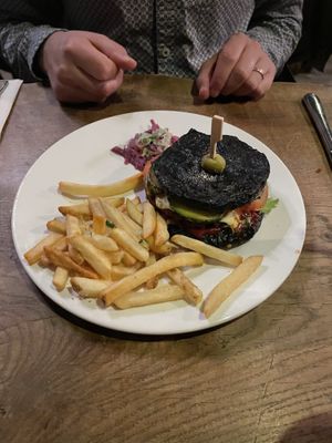 Sushi burger with fries   at Vantra Vegan in London