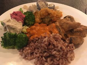 A plate paid by weight - this was around £7 at Vantra Vegan in London