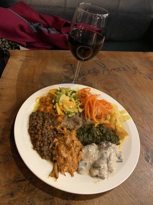 Dinner and red wine  at Vantra Vegan in London