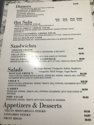 Second part of vegan menu at Stromboli's Restaurant in Rochester