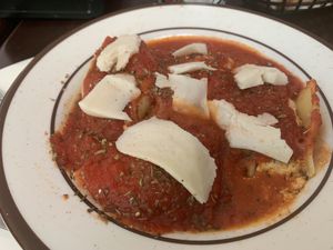 Stuffed vegan shells and air fried fries  at Stromboli's Restaurant in Rochester