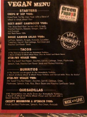 Vegan menu “made with love” at Green Papaya in Tamarindo