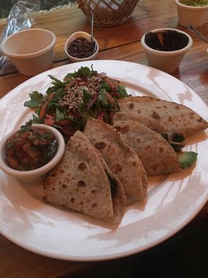 Vegan quesadillas with mushroom and spinach at Green Papaya in Tamarindo