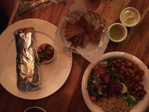 Buddha bowl and beef burrito  at Green Papaya in Tamarindo