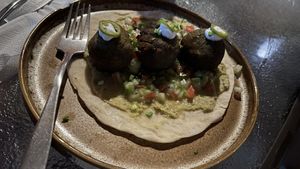 Tacos falafel  at Cafe Jade in Palenque