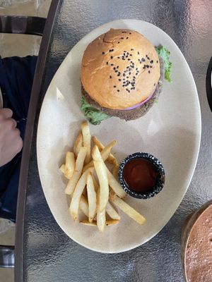 Vegan burger (the vegetarian one without cheese)  at Cafe Jade in Palenque