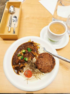 Curry on rice with beyond burger pattie at Green Common - Park Central in New Territories