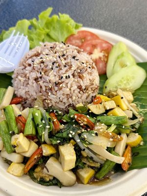 Krapaow tofu with rice (75 THB)  at V Secret Street Food - Food Stall in Chiang Mai