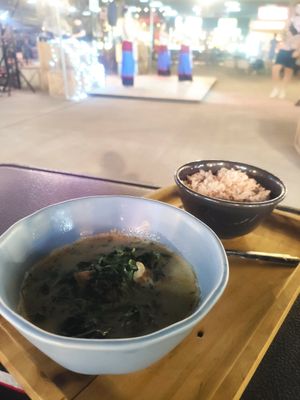 Tempeh with spinachs, rice included at V Secret Street Food - Food Stall in Chiang Mai