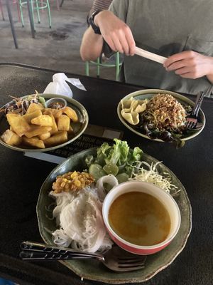 Tofu fries, kho soy and tea leaf salad  at V Secret Street Food - Food Stall in Chiang Mai