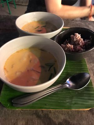 Tom Yum soup with rice at V Secret Street Food - Food Stall in Chiang Mai