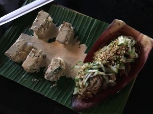 Yummy Tofu Sushi and Banana Blossom Fritters at V Secret Street Food - Food Stall in Chiang Mai